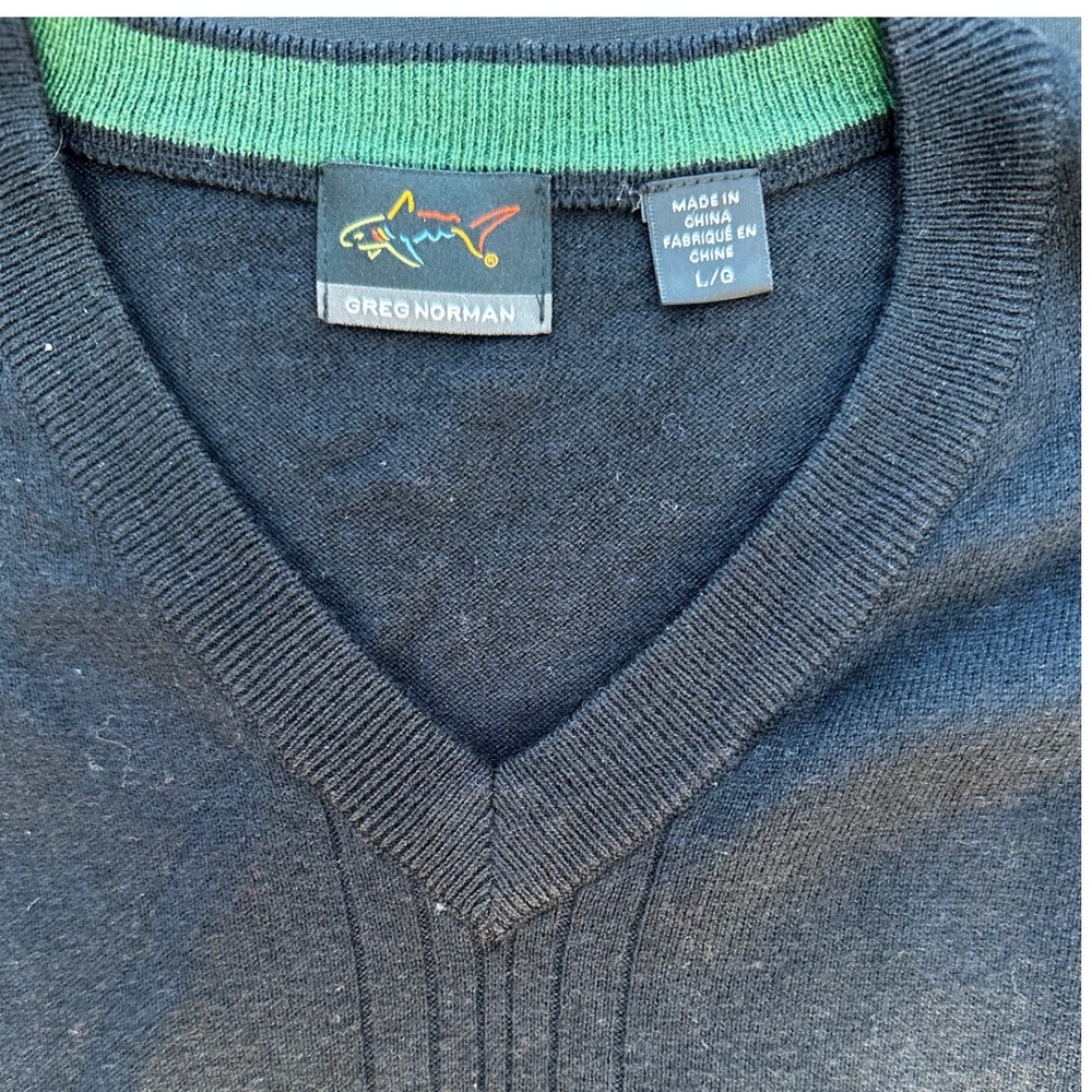 Greg Norman Sweater Vest Mens Large Black Good Plaid Side Panels V-Neck Golf - Picture 2 of 7